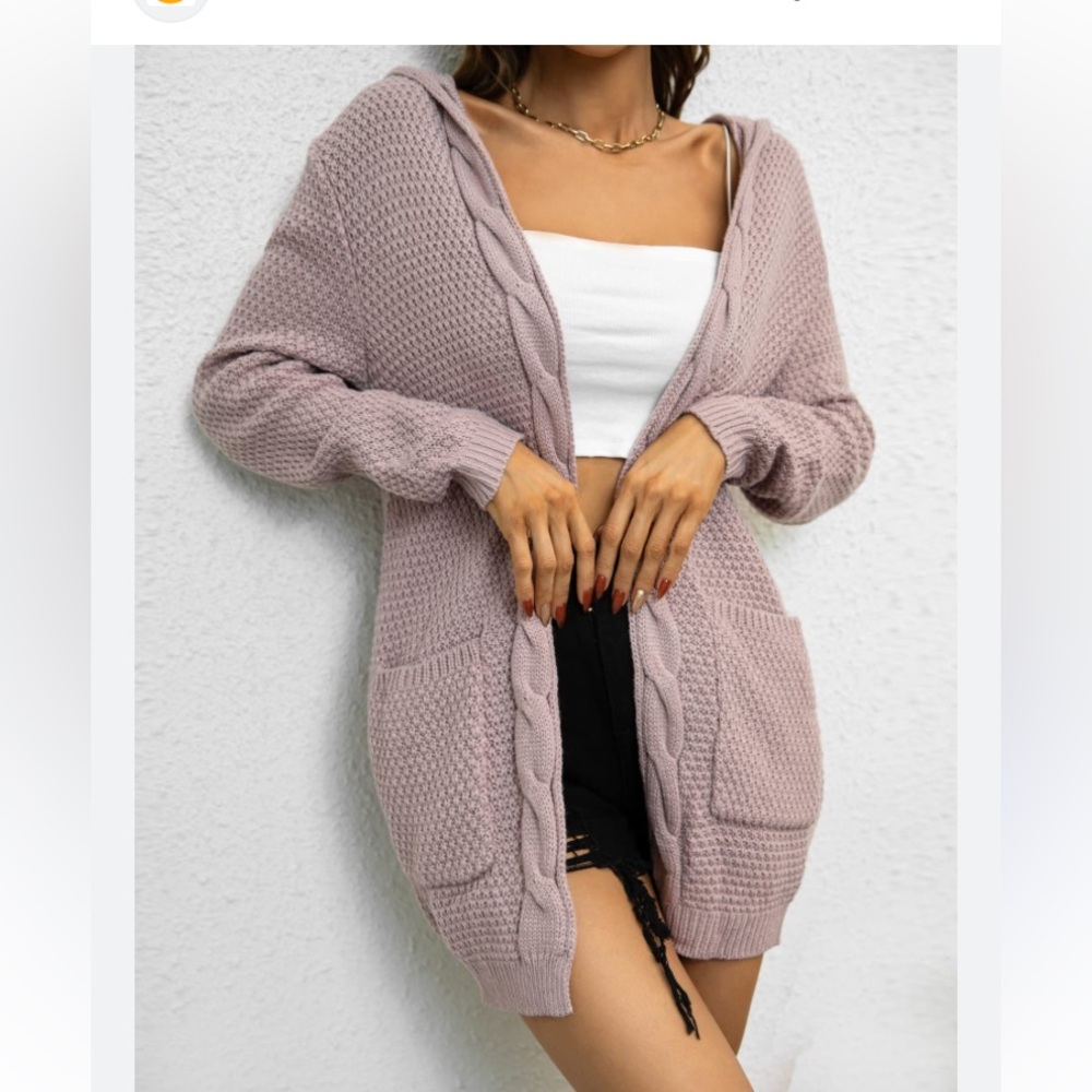 Dusty, pink, long cardigan size medium
